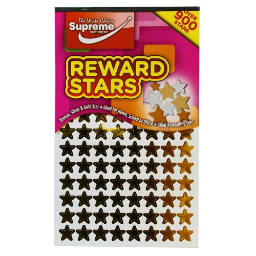 Reward Star Stickers Pad - Gold, Silver & Bronze 12mm (900+ stickers)