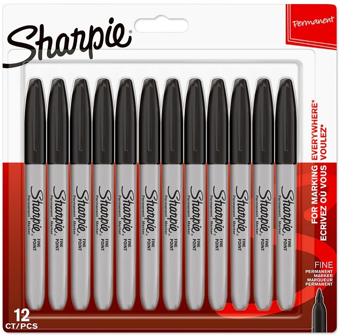 Black Sharpie Permanent Markers Fine Bullet Tip (Pack 12)
