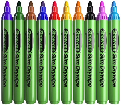 Show-me Pupils Whiteboard Pens MEDIUM Tip 10 Assorted Colours (Box 50)