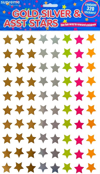 Reward Star Stickers Gold, Silver & Coloured 25mm (320 stickers)
