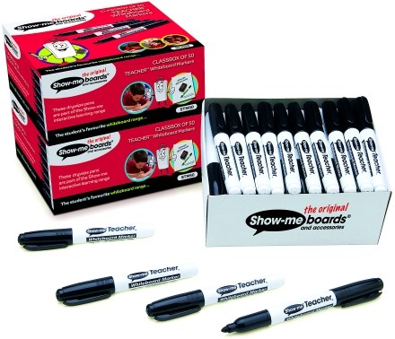 Show-me Teachers Whiteboard Markers Bullet Tip Black (Box 50)
