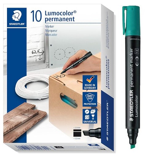 Staedtler Green Permanent Marker Chisel Tip (Box 10)