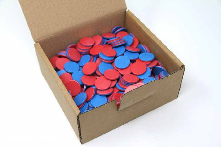 Round Counters 2-Coloured Red & Blue 25mm (Box 400)