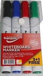 Teachers Whiteboard Markers Bullet Tip Assorted Colours (Wallet 4)