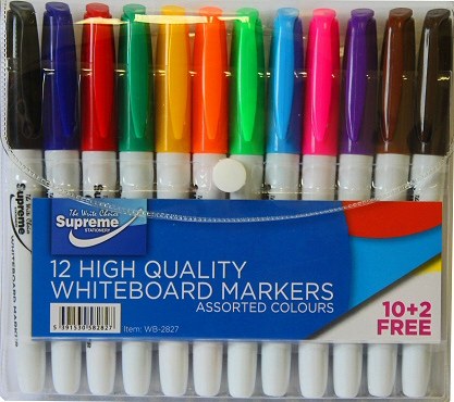 Pupils Whiteboard Markers Medium Tip Assorted Colours (Wallet 10 + 2 Free)
