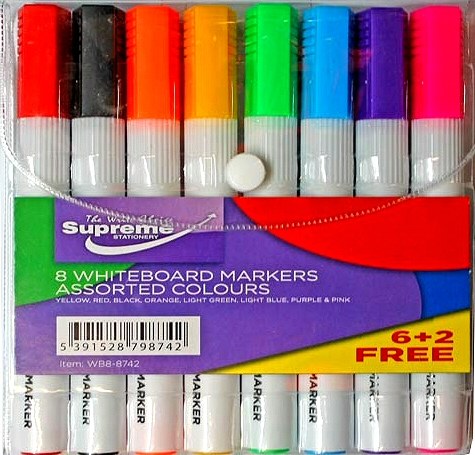 Teachers Whiteboard Markers Bullet Tip Assorted Colours (Wallet 6 + 2 Free)