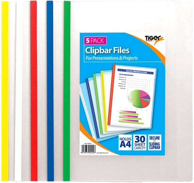 Slide Binder/Clipbar Files Assorted Colours 30 Pages (Pack 5)