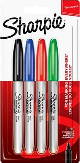 Assorted Colour Sharpie Permanent Markers Fine Bullet Tip (Pack 4)