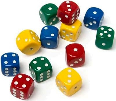 6 Dot Dice 16mm Assorted Colours (Set 12)