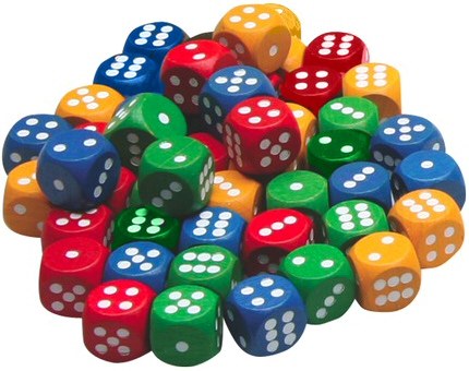 6 Dot Dice 16mm Assorted Colours (Set 40)
