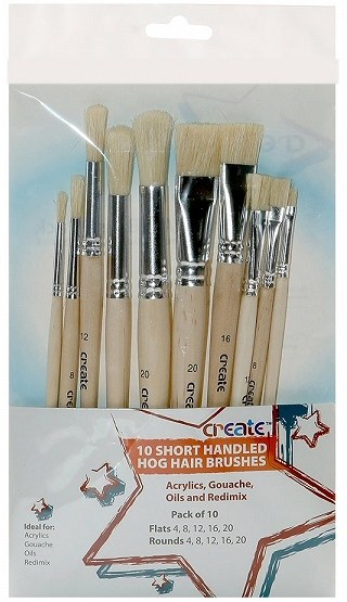 Create Round & Flat Short Handle Hog Hair Brushes (Set 10)