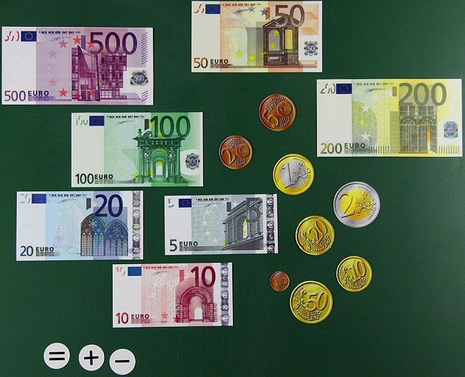 Large Magnetic Euro Set (37 Notes, 57 Coins & Operator Symbols)