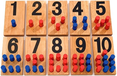 Wooden Number Peg Boards 1-10 (10 Boards & 110 Pegs)
