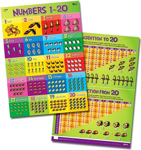 Numbers 1-20 Double-Sided Laminated Dry-Wipe Wall Chart 20" x 28"