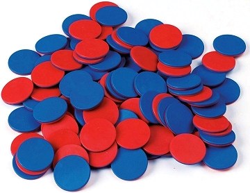 Round Counters 2-Coloured Red & Blue 25mm (Bag 100)