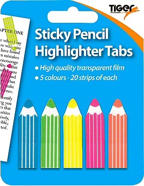 Plastic Sticky Pencil Tabs Neon Colours 45mm x 12mm (Pack 100)