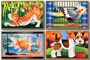 4 Puzzles in a Wooden Box Pets (12 piece)