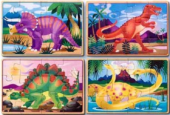 4 Puzzles in a Wooden Box Dinosaurs (12 piece)