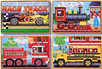 4 Puzzles in a Wooden Box Vehicles (12 piece)