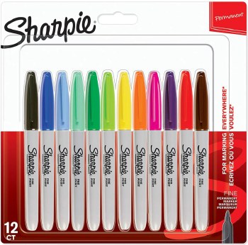 Assorted Colour Sharpie Permanent Markers Fine Bullet Tip (Pack12)