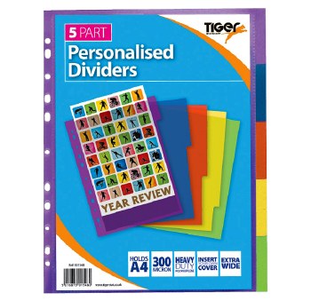 5 Part Plastic Personalised Subject Dividers