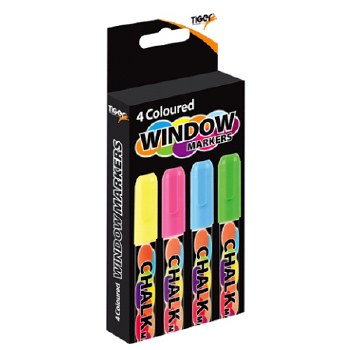 Tiger Window Chalk Markers Assorted Colours (Pack 4)