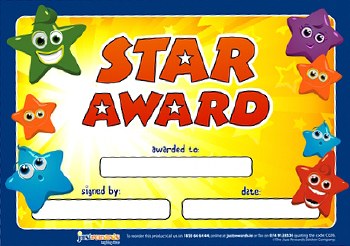 A5 Reward Certificates "Star Award" (Pack 20)