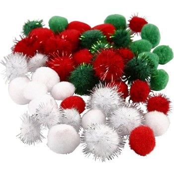 Christmas Pom Poms 15mm & 20mm (Pack 48)