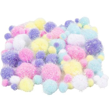 Pastel Glitter Pom Poms Assorted Colours 15-40mm (Pack 100)