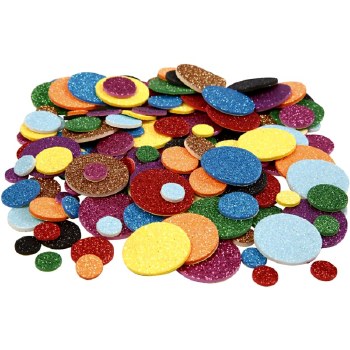 Adhesive Glitter Foam Circles Assorted Sizes & Colours (Pack 150)