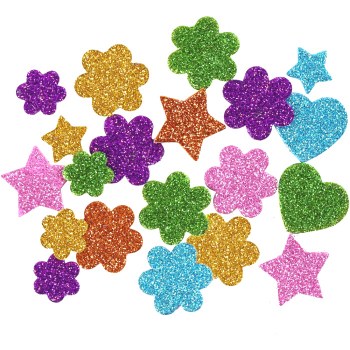 Adhesive Glitter Foam Hearts, Stars & Flowers Assroted Colours (Pack 100)