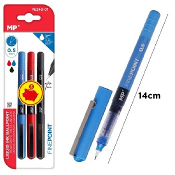 MP* Liquid Ink Needle Point Ball Pen 0.5 Assorted (Pack 3)