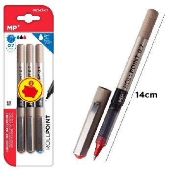 MP* Roller Ball Pens 0.7 Assorted (Pack 3)