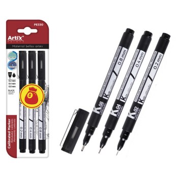 MP* Black Fibre Tip Pens 0.2, 0.4, 0.8 (Pack 3)
