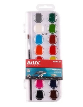 Artix Water Colour Palette & Brush - 16 Colours