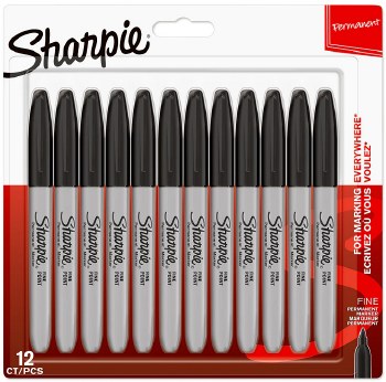 Black Sharpie Permanent Markers Fine Bullet Tip (Pack 12)
