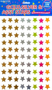Reward Star Stickers Gold, Silver & Coloured 25mm (320 stickers)