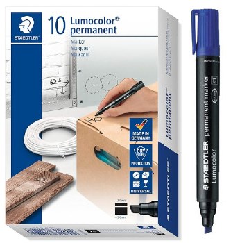 Staedtler Blue Permanent Marker Chisel Tip (Box 10)