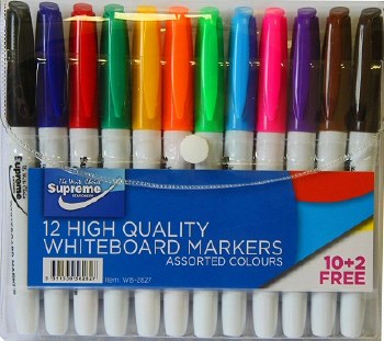 Pupils Whiteboard Markers Medium Tip Assorted Colours (Wallet 10 + 2 Free)