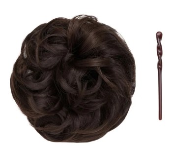 Stranded Curly Hair Messy Bun Scrunchie - Colour #4 Chocolate Dahlia