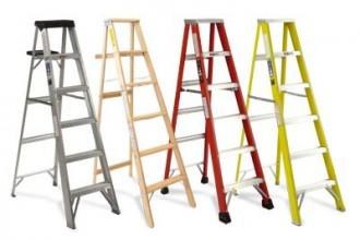 LADDER, STEP, 14 FT, FIBERGLASS, DOUBLE ENTRY, TYPE 1A, 300# WGT.