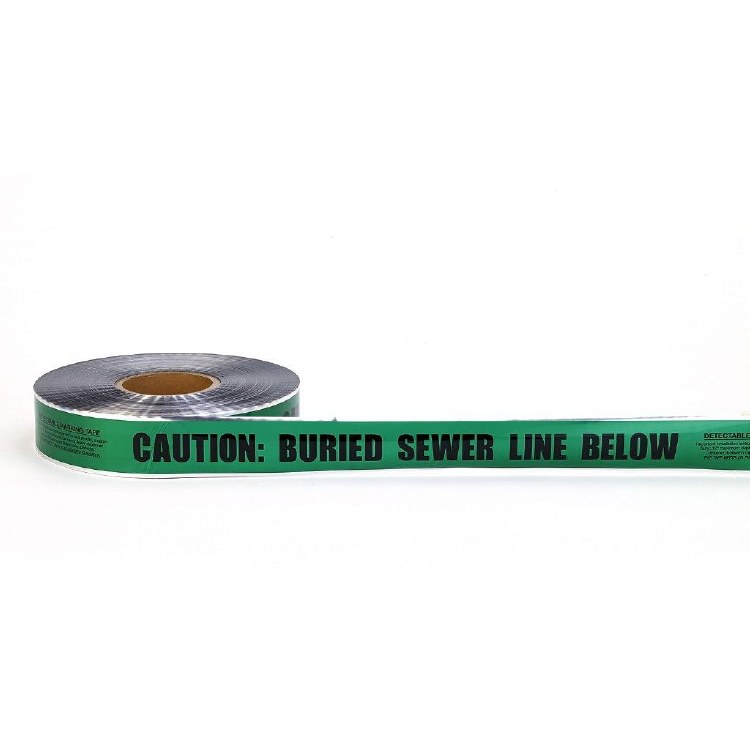 TAPE, DETECTABLE, 3" X 1000', " BURIED SEWER LINE", GREEN