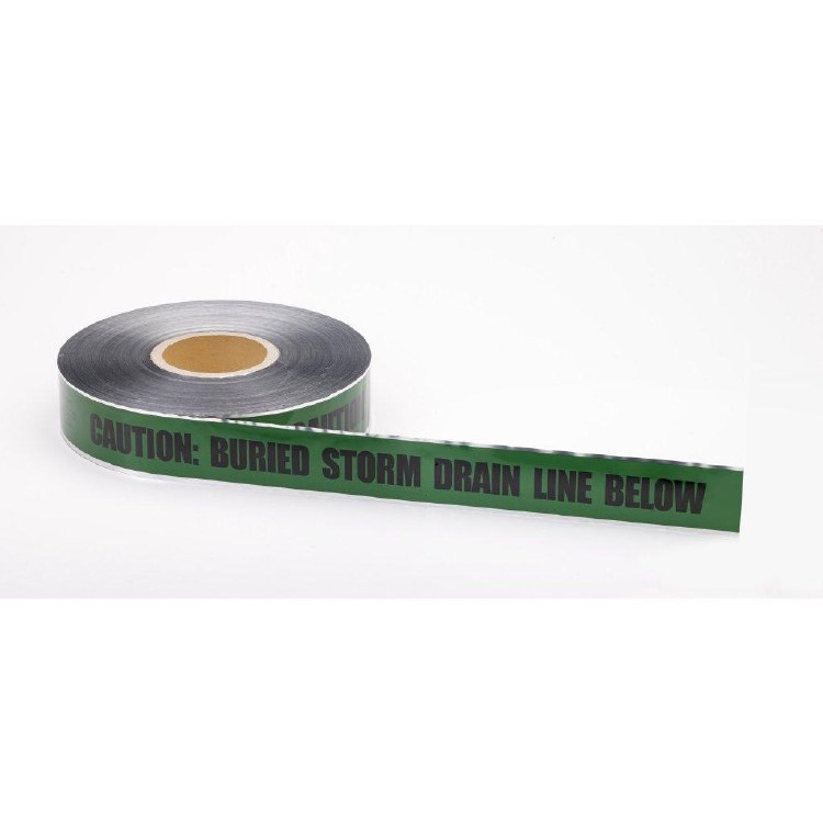 TAPE, DETECTABLE, 2" X 1000', " BURIED STORM DRAIN", GREEN