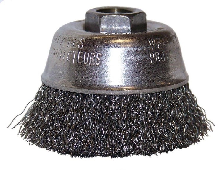 WIRE BRUSH, CRIMP CUP, 2-3/4 O.D., 1/2-13 A.H., .014 CARBON