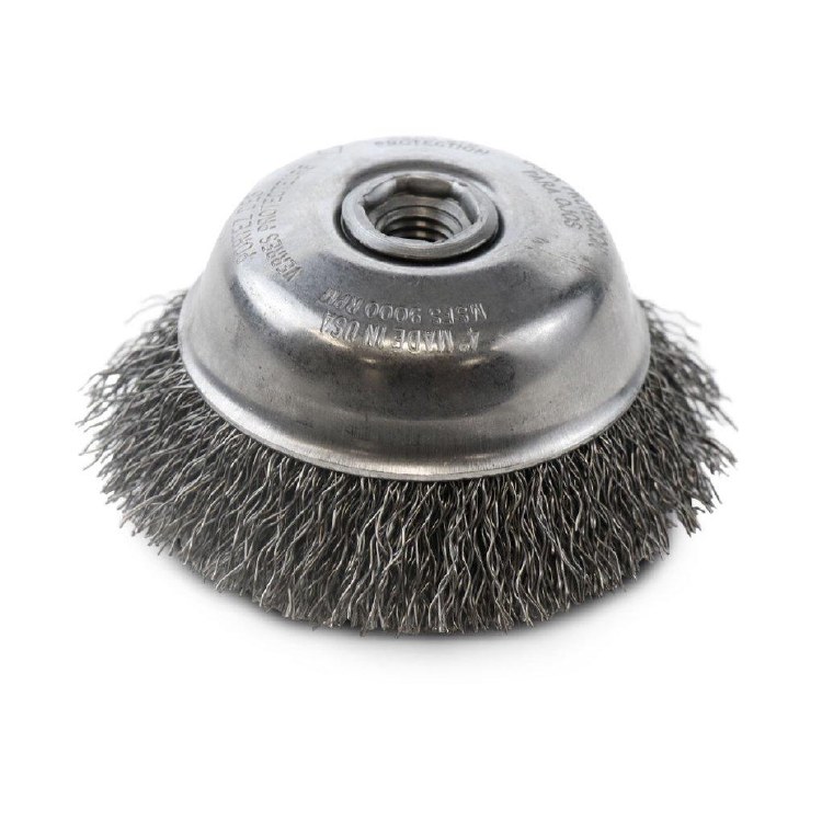 WIRE BRUSH, CRIMPED CUP, 4" O.D., 5/8-1 A.H.
