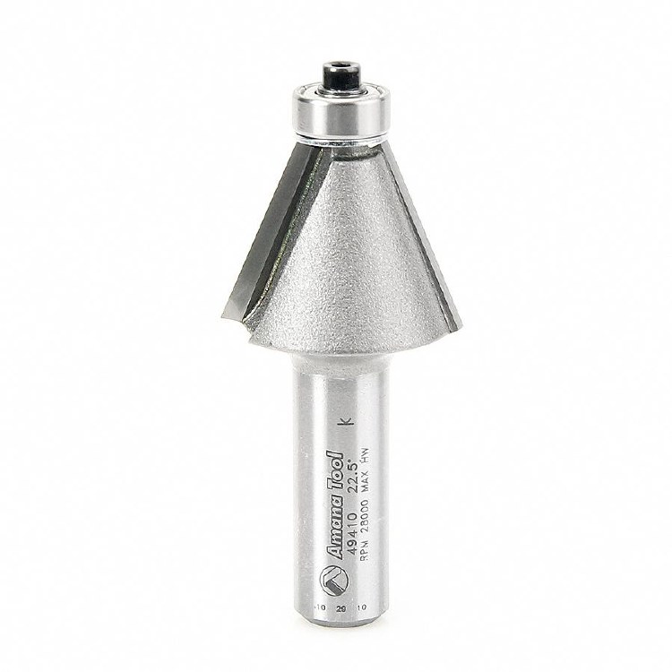 ROUTER BIT, 2 FLUTE, 22-1/2 DEGREE CHAMFER, WITH BALL BEARING