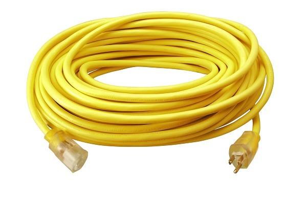 EXTENSION CORD, YELLOW, 12/3 WIRE, 100 FT, LIGHTED END