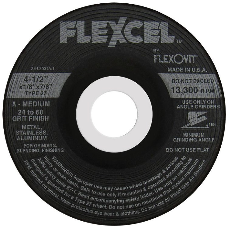 GRINDING WHEEL, SEMI-FLEXIBLE, 4-1/2" X 1/8" X 7/8", 24-60 GRIT, METAL/STAINLESS/ALUMINUM, EACH
