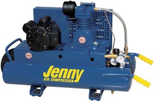 COMPRESSOR, 1.5 HP, ELECTRIC- BELT DRIVE, 6.5 CFM @ 100 PSI, 8 GAL.- DUAL TANKS-WHEELBARROW w/ SHUTOFF