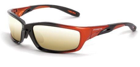 SAFETY GLASSES, INFINITY, BLACK/ORANGE FRAME, GOLD MIRROR LENS.